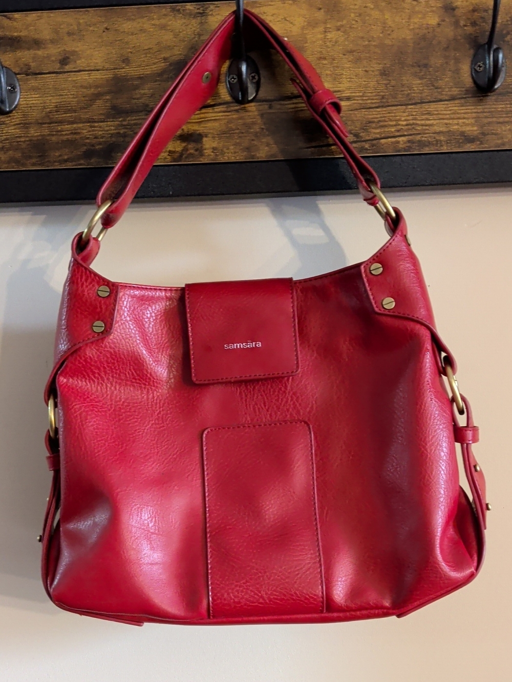 Samsara Red Leather Shoulder Bag with Gold Hardware Beautiful Fall Colors
